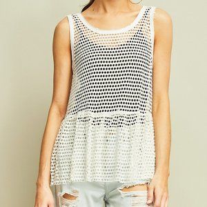 Fishnet Tank Top -Off White